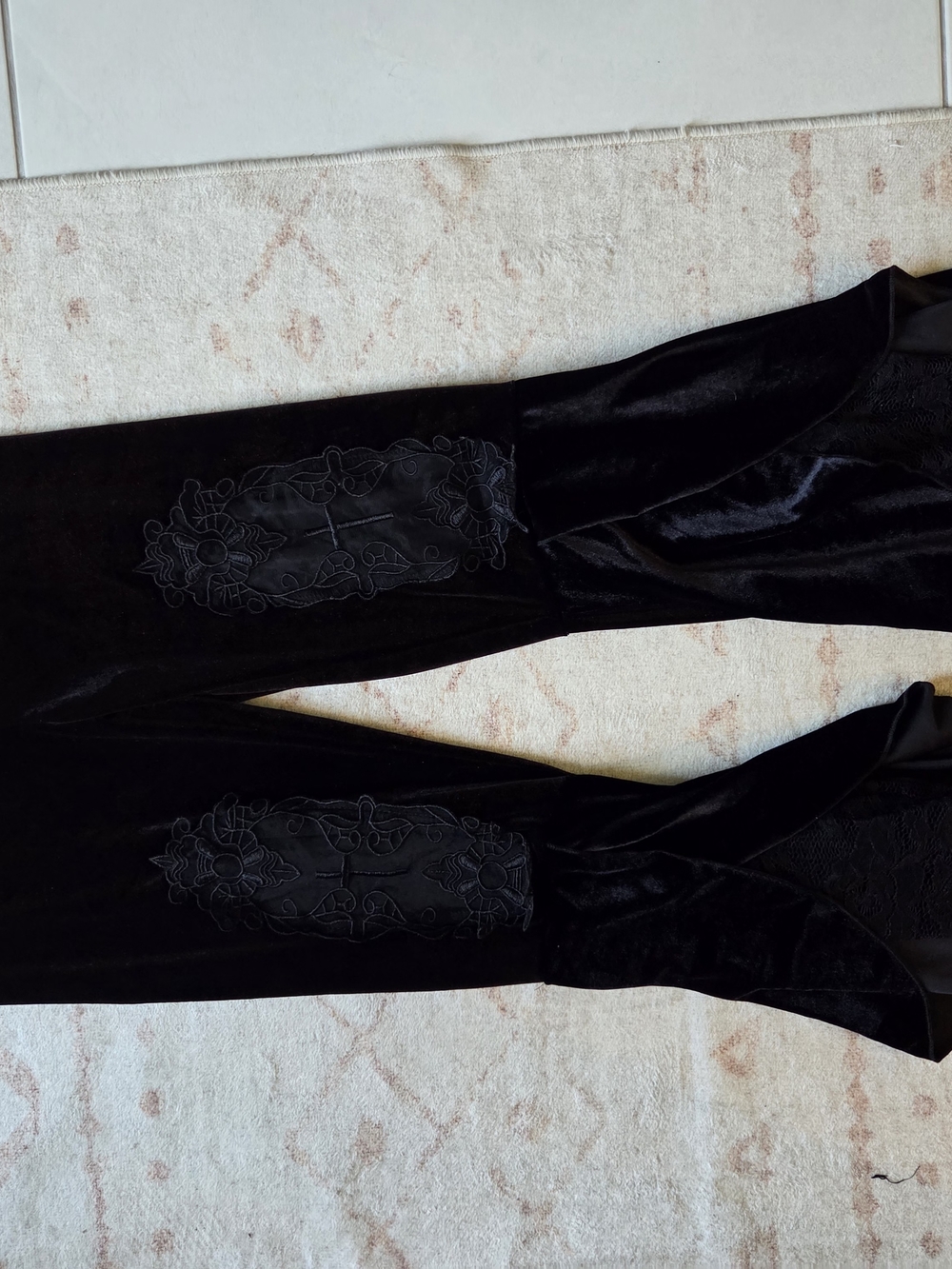 Velvet Gothic Flared Lace-Hem Pants - Black 484 - Picture 6 of 6